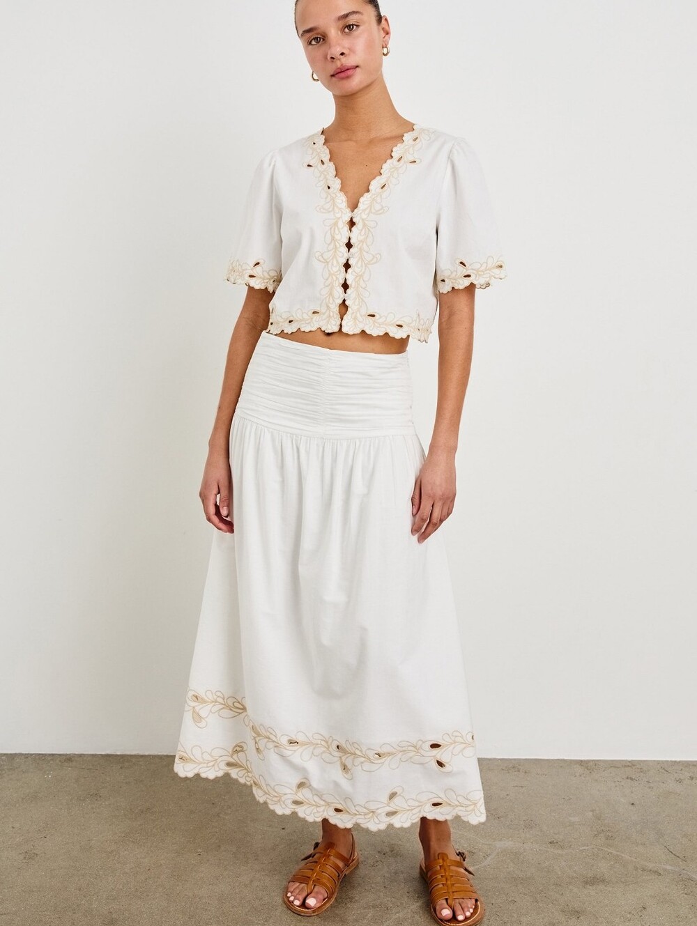 Rails Sol White Embroidered Midi Skirt New With Tags